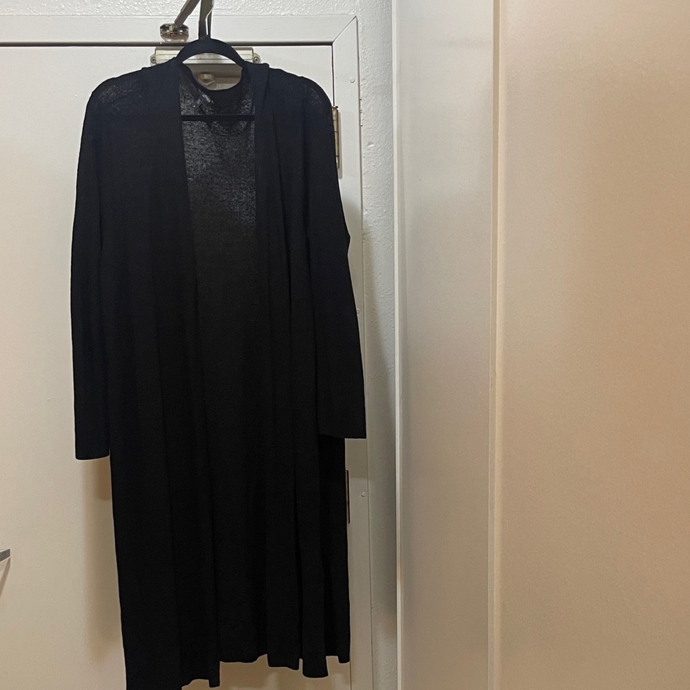 Eileen Fisher Black Open-Front Knit Cardigan